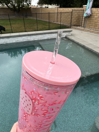 Pink Drink Snowglobe , Snowglobe Tumbler, Glitter Tumbler, Double Walled Tumbler, Acrylic Tumbler, Gift