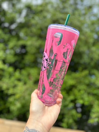 Pink Drip Halloween 24 ounce Starbucks Snowglobe Tumbler, Snow Globe Tumbler, Glitter Tumbler, Double Walled Tumbler, Acrylic Tumbler